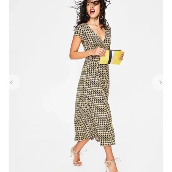 Boden Lily knit dress geometric print faux wrap short sleeves pockets V-neck - Picture 4 of 5